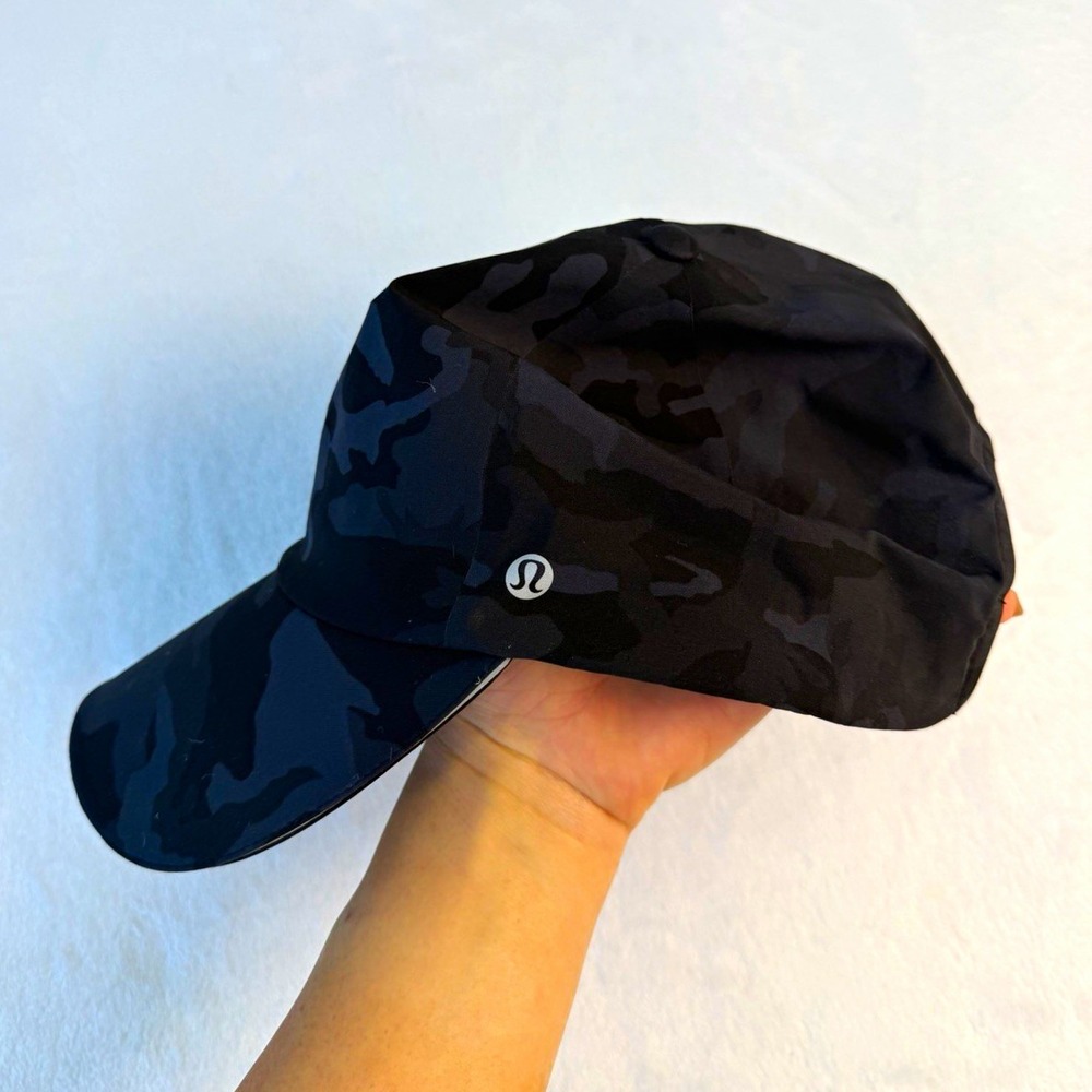 lululemon Black Camouflage Baseball Cap One Size Logo Recycled Polyester Blend
